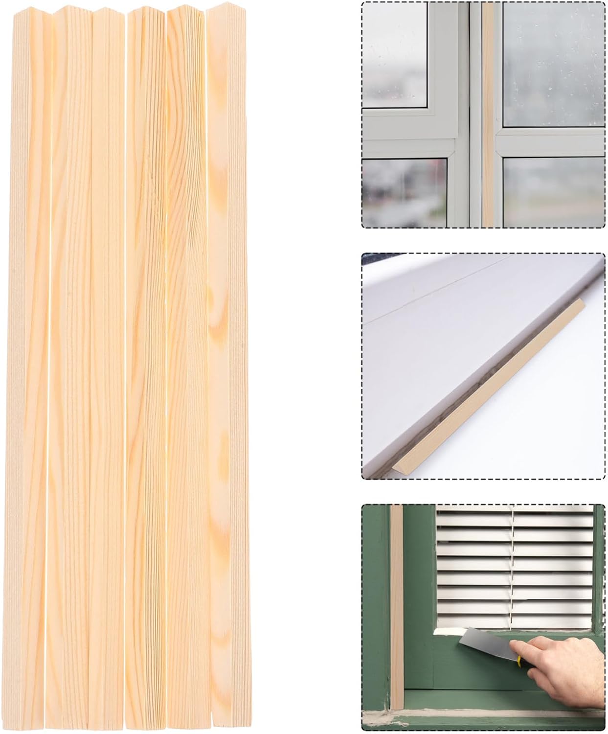 TEHAUX 6pcs Pine Wood Triangle Strips Window Screen Trim DIY Craft Wooden Boards for Model Use Home Decoration 12mm Edge Length 30cm