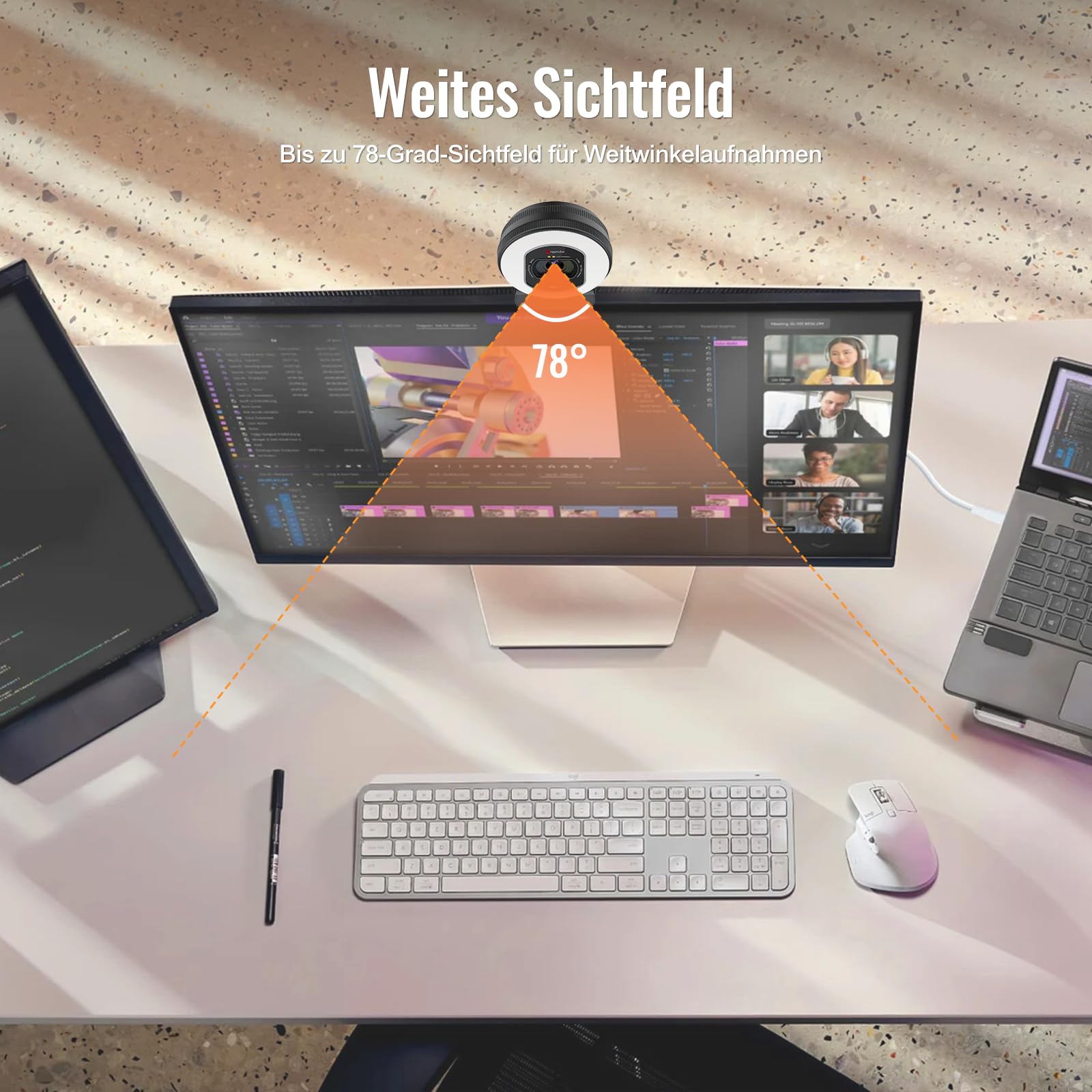 Angetube Webcam 4K mit Licht –PC-Kamera mit 2 Mikrofon und TOF-Autofoku | USB-Webcam 1080P&60FPS für Laptops und Macs,Streaming-Kamera mit integriertem Objektivdeckel,kompatibel mit Zoom und Teams
