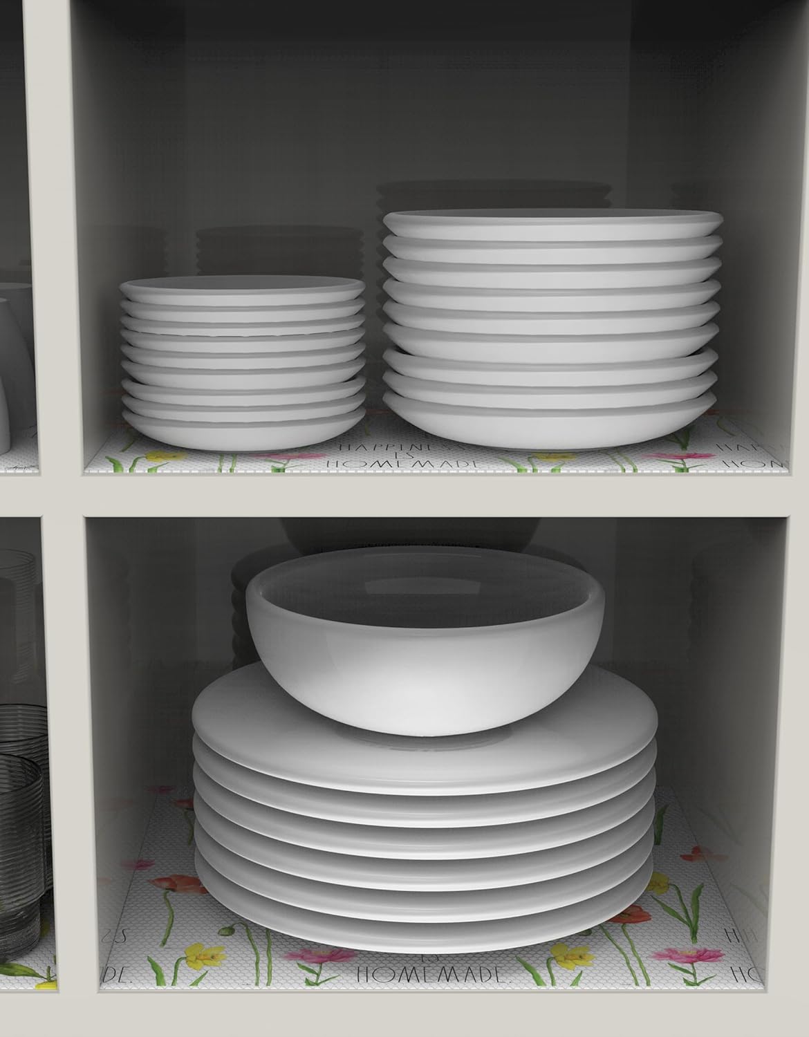 Rae Dunn Shelf Liner - Drawer Liner and Cabinet Liner - Decorative Anti-Slip Refrigerator Liners and Shelf Liners for Kitchen Cabinets, Pantry Shelves, Dresser Drawers (Happiness is Homemade 2 Pack)