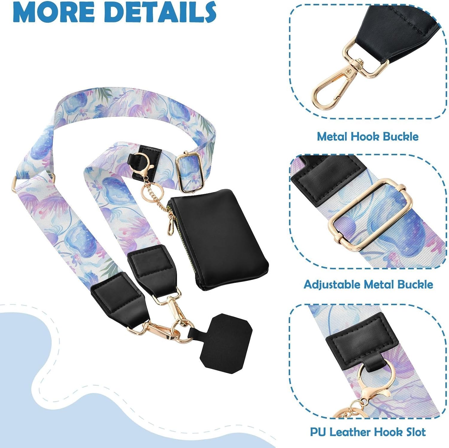 Cell Phone Lanyard Blue Sea Jellyfish Crossbody Phone Lanyard | Crossbody Lanyard with Wallet,Travel Essential,Compatible with Most Smartphones