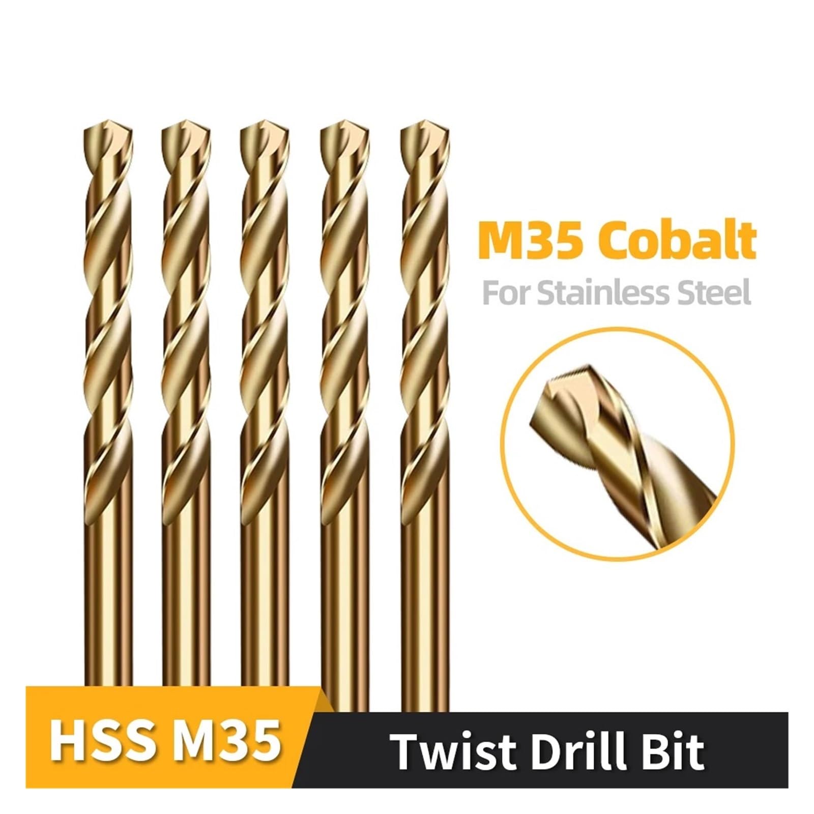 Set completo di punte da trapano HSS al cobalto M35, punte da lavoro twist di grado professionale da 1 mm a 13 mm per la foratura di metalli in acciaio inossidabile e ferro(5.1mm(10pcs))