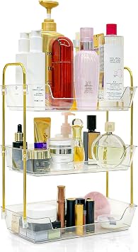 Leoenir 3-Tier Bathroom Organizer Countertop Makeup, Perfume, and Skincare Storage Tray for Bathroom, Dresser, and Vanity