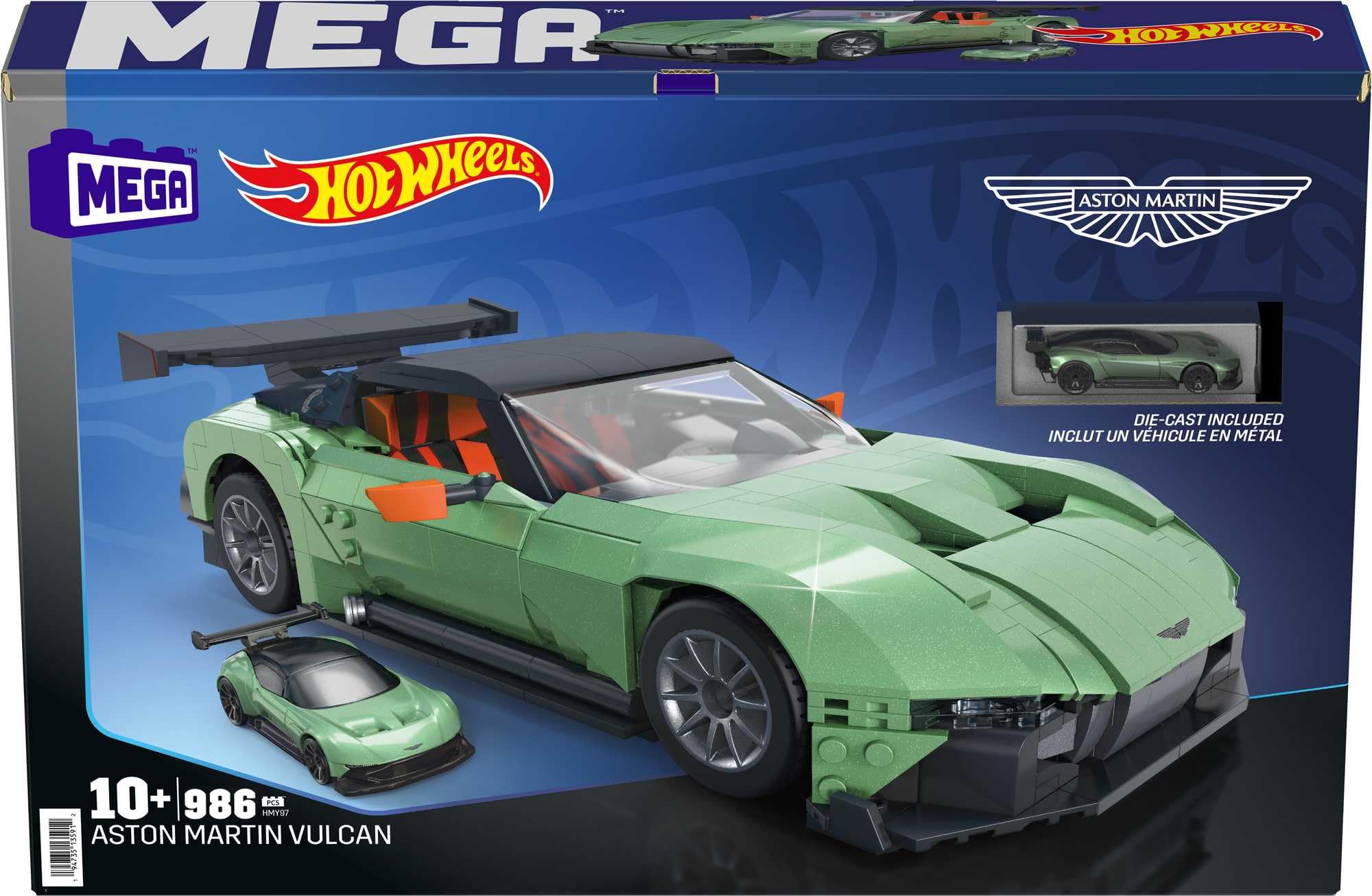 MEGA Hot Wheels Aston Martin Volcan, Jeu De Construction Pour Enfants Et Adultes, Avec 986 Pièces, Comprend 1 Voiture Hot Wheels À L'Échelle 1:18, Jouet pour Enfant de 10 ans et Plus, HMY97