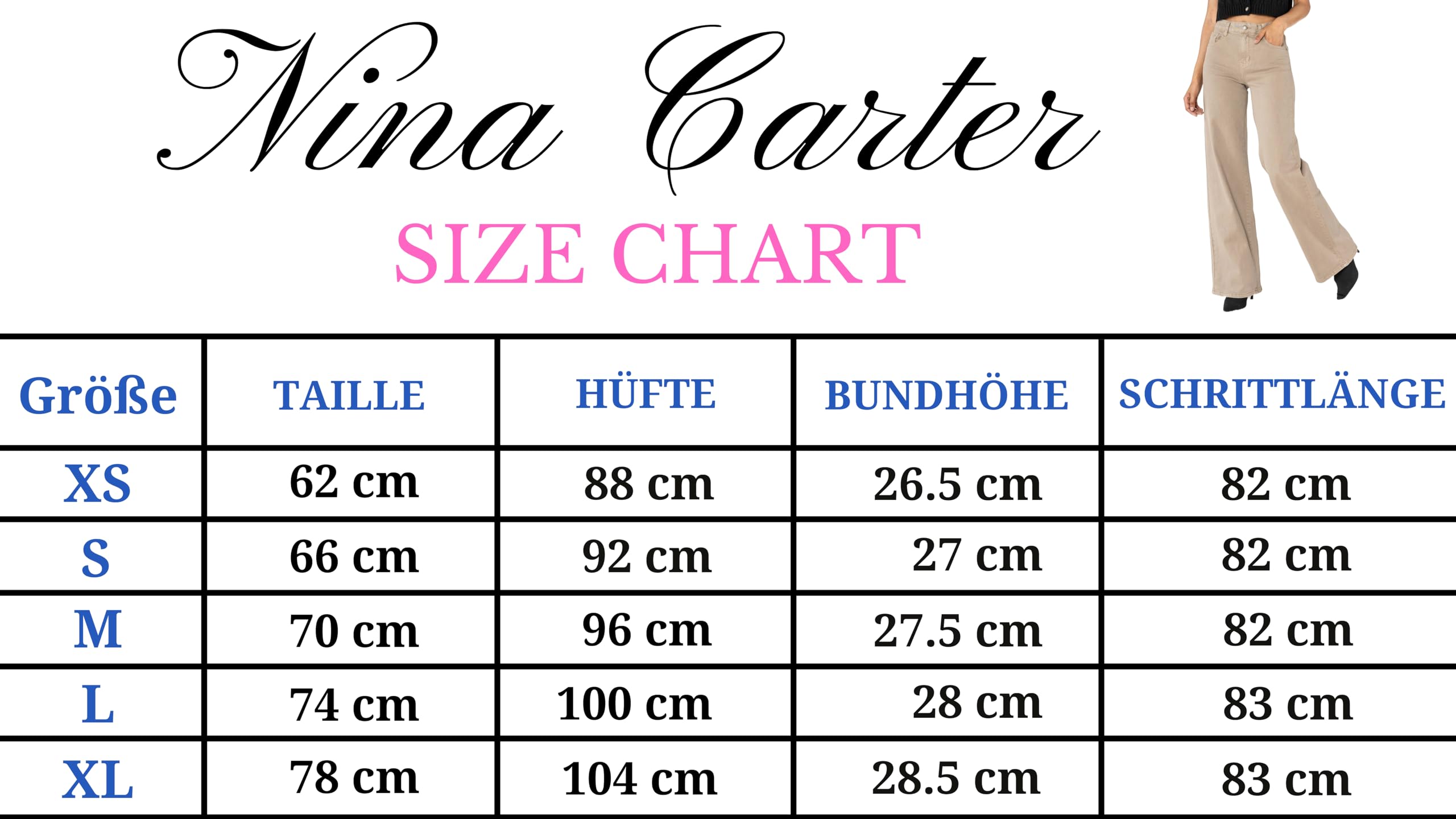 Nina Carter J251 damskie spodnie jeansowe z wysokim stanem szerokie nogawki rozciągliwe Used Look