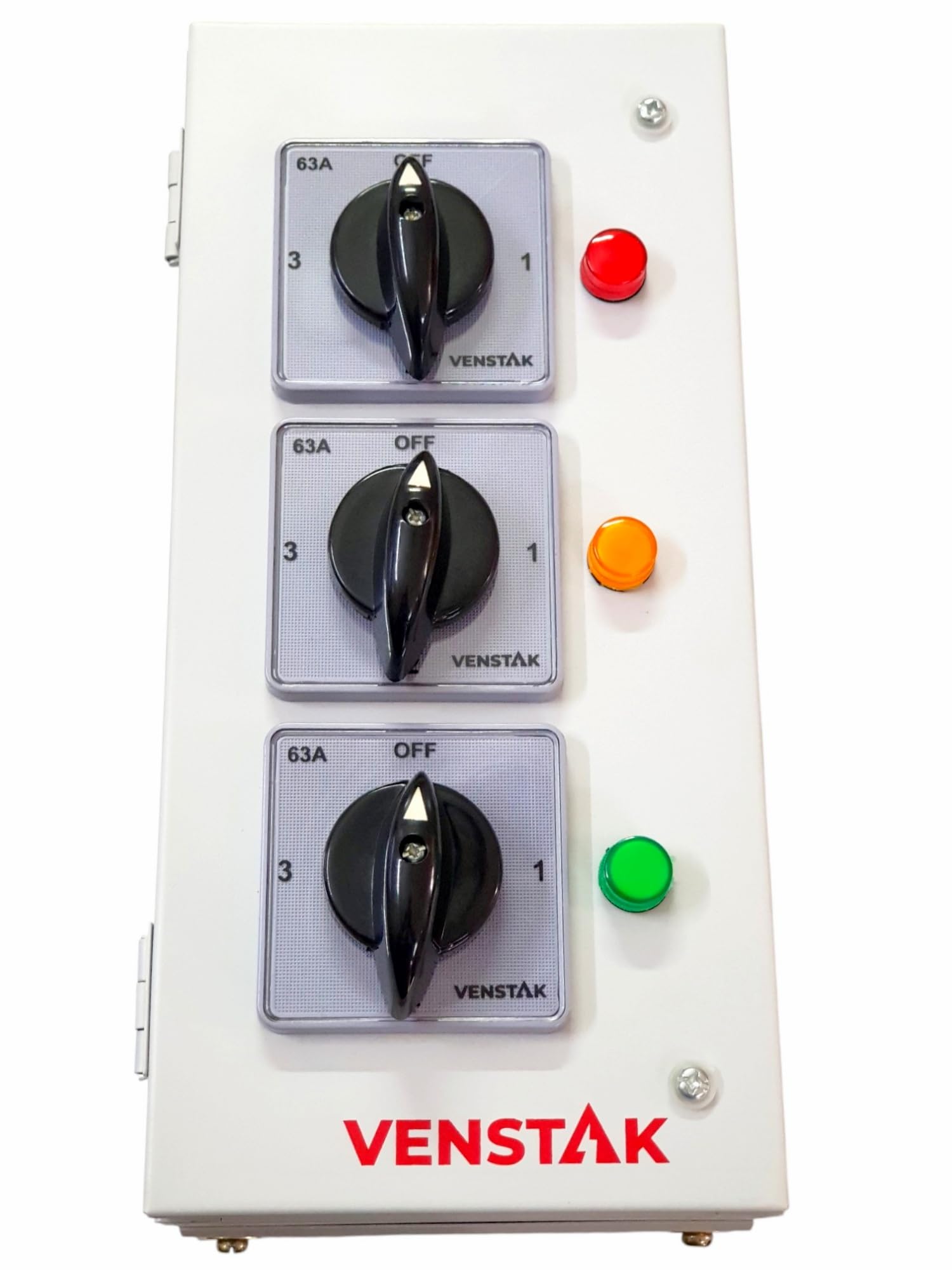 VENSTAK 63 AMP PHASE SELECTOR ENCLOSURE | VERTICAL DESIGN | THREE PHASE NEUTRAL | 1 POLE 3 WAY ROTARY |ROTARY SWITCH FITTED AND DULY WIRED-image-2