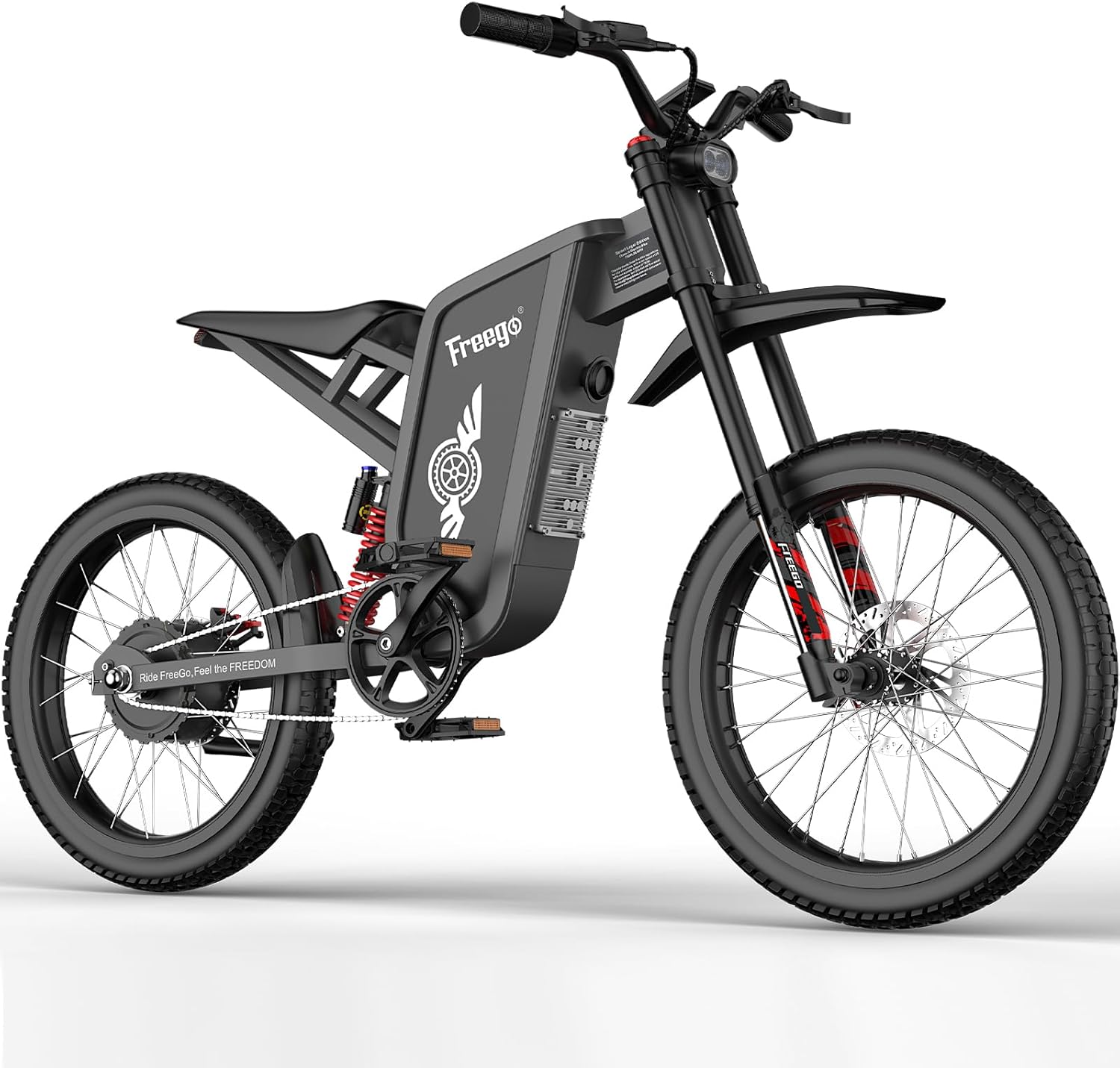 Freego Electric Dirt Bike for Adults, X1 Electric Motorcycle 3000W Motor 60V/25Ah Battery,150N·m Max Torque, Max 37MPH Off Road Electric Bicycle,Full Suspension 4-Piston Hydraulic Brake 17x1.6'' Tire