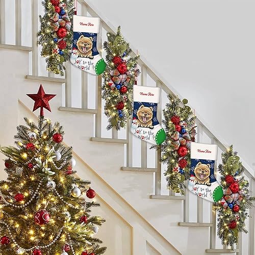 Miniatura 6 de MALIIHONG Joy to The Wrold Dog - Calcetín de Navidad para perro, muñeco de nieve, copo de nieve, nombre personalizado, bolsas de regalo de dulces,