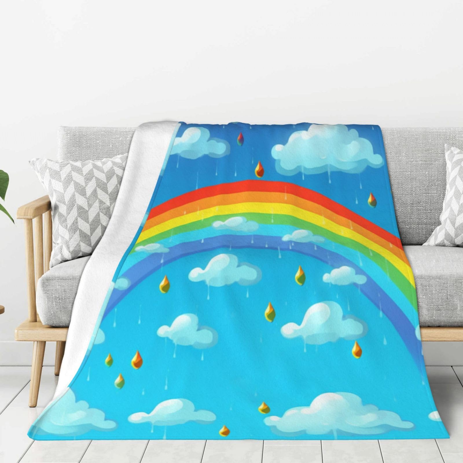 Couverture en flanelle arc-en-ciel 152x127 cm pour lit et canapé