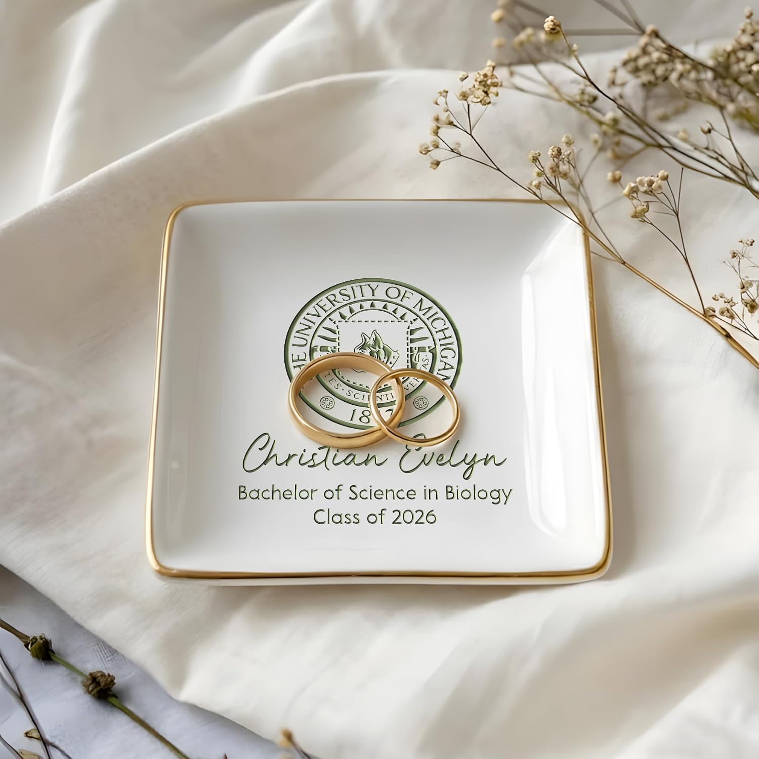 Custom College Logo Ring Dish, Personalized Jewelry Dish for Graduation - Class of 2026, Engraved University Logo Trinket Dish, College Grad Gifts for Women