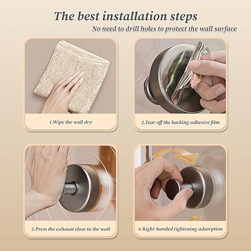 Miniatura 4 de Ganchos para toallas para baños, ganchos de ventosa de acero inoxidable, adhesivo fuerte, sin taladro, ganchos de pared impermeables para ducha,