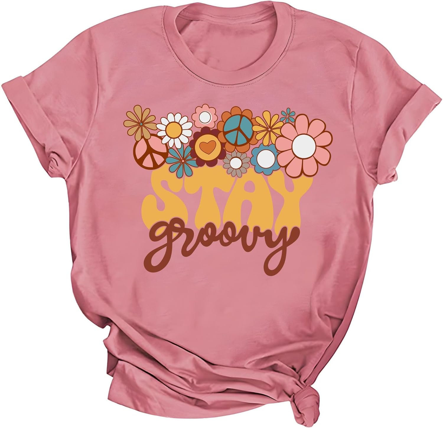 Retro Stay Groovy Shirt Womens Floral Hippie 70s Disco Outfits Casual Short Sleeve Tee Tops