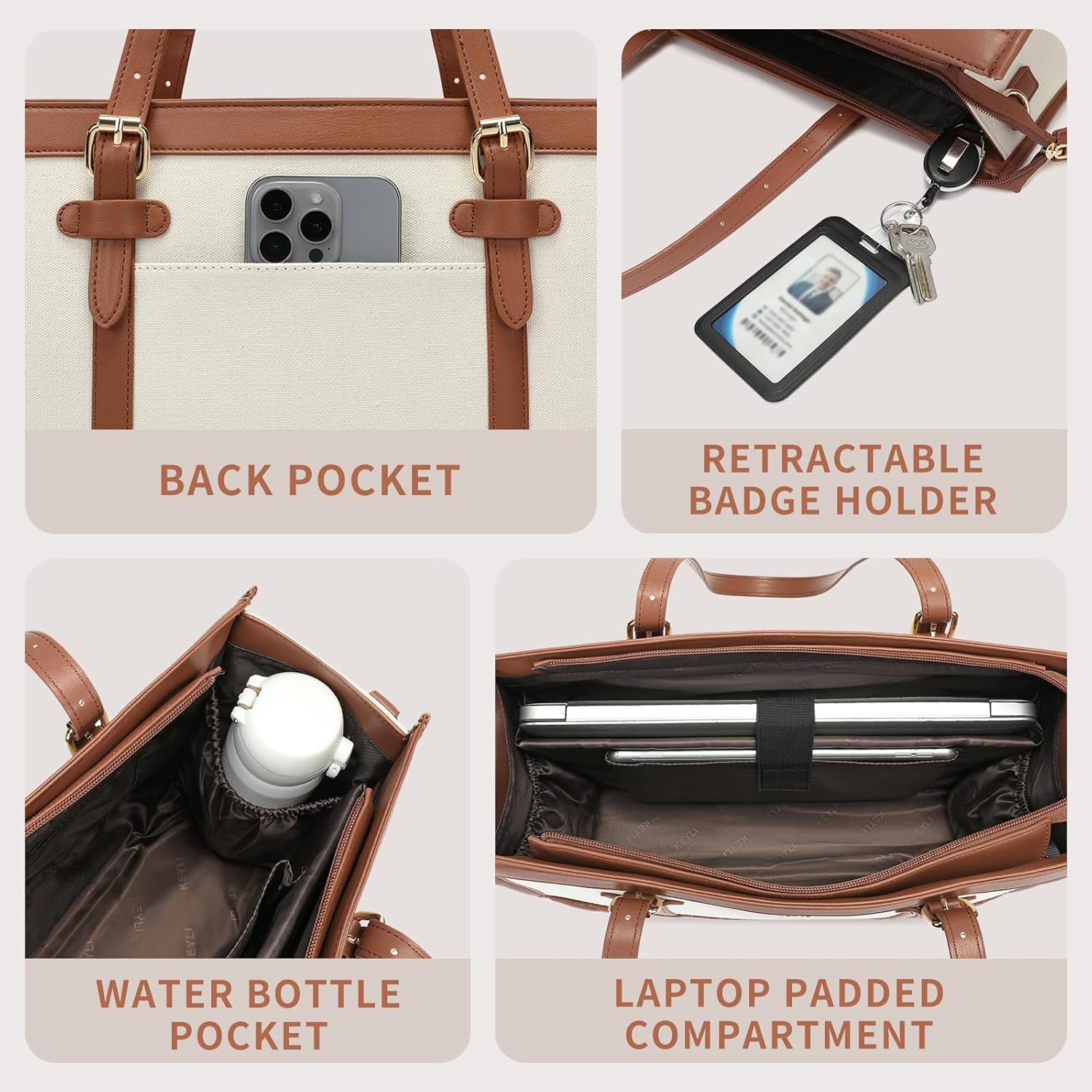 Keyli 3pcs Laptop Bag for Women,15.6 Inch Canvas Tote Bag Work Bags Large Business Computer Briefcase Shoulder Handbag Purse - Image 6