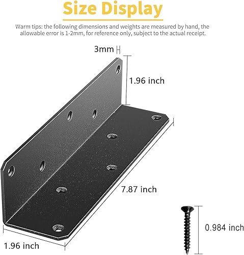 Miniatura 2 de Soportes resistentes de 8 x 2 x 2 pulgadas de largo, soporte de esquina de hierro grande, grosor de 0.118 pulgadas, incluye tornillos