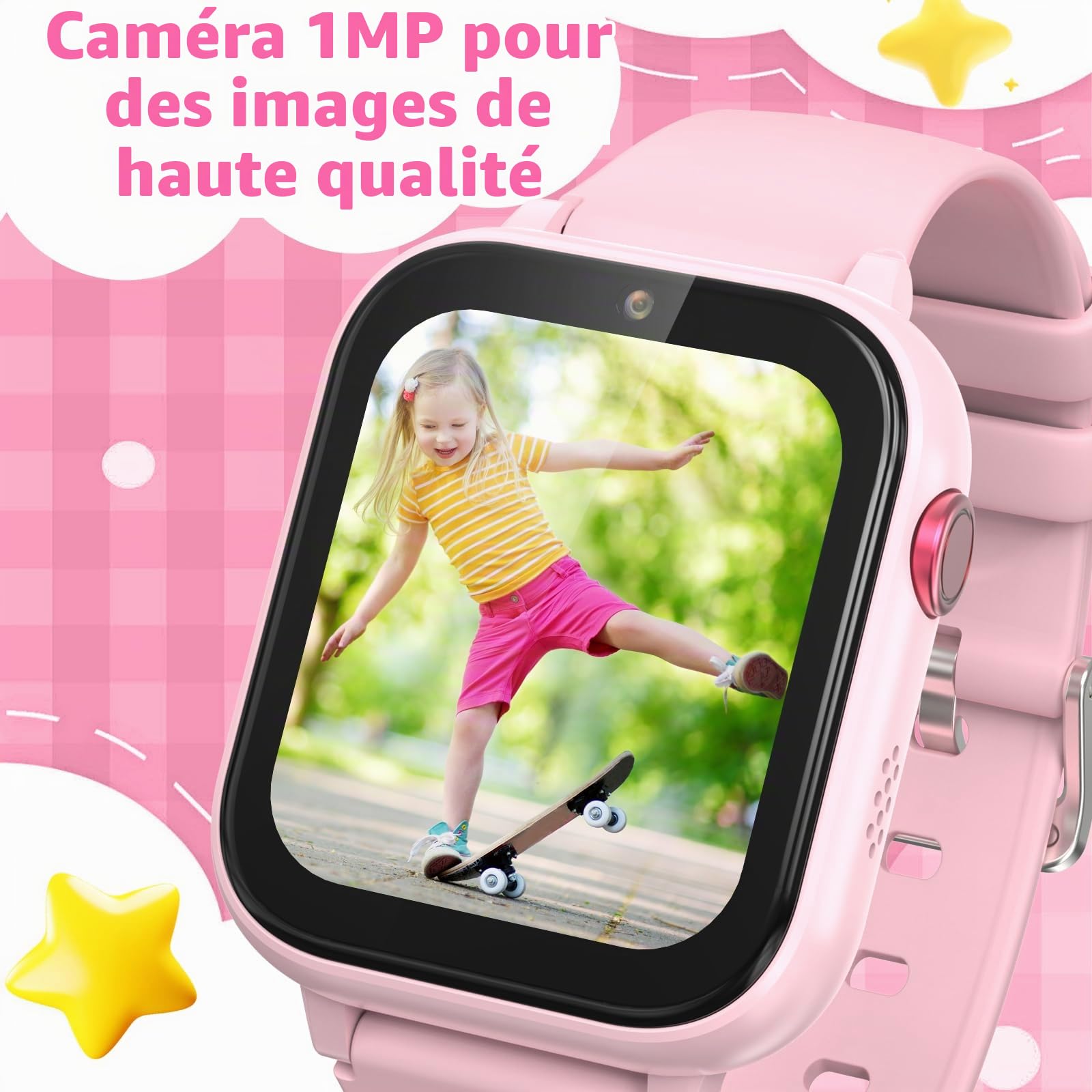 Montre connectée 4G pour Enfants avec Fonction d'appel Vocal, Montre-téléphone, Montre pour Enfants avec Appareil Photo Jeux réveil écran Tactile Fonction Appel étanche IPX7