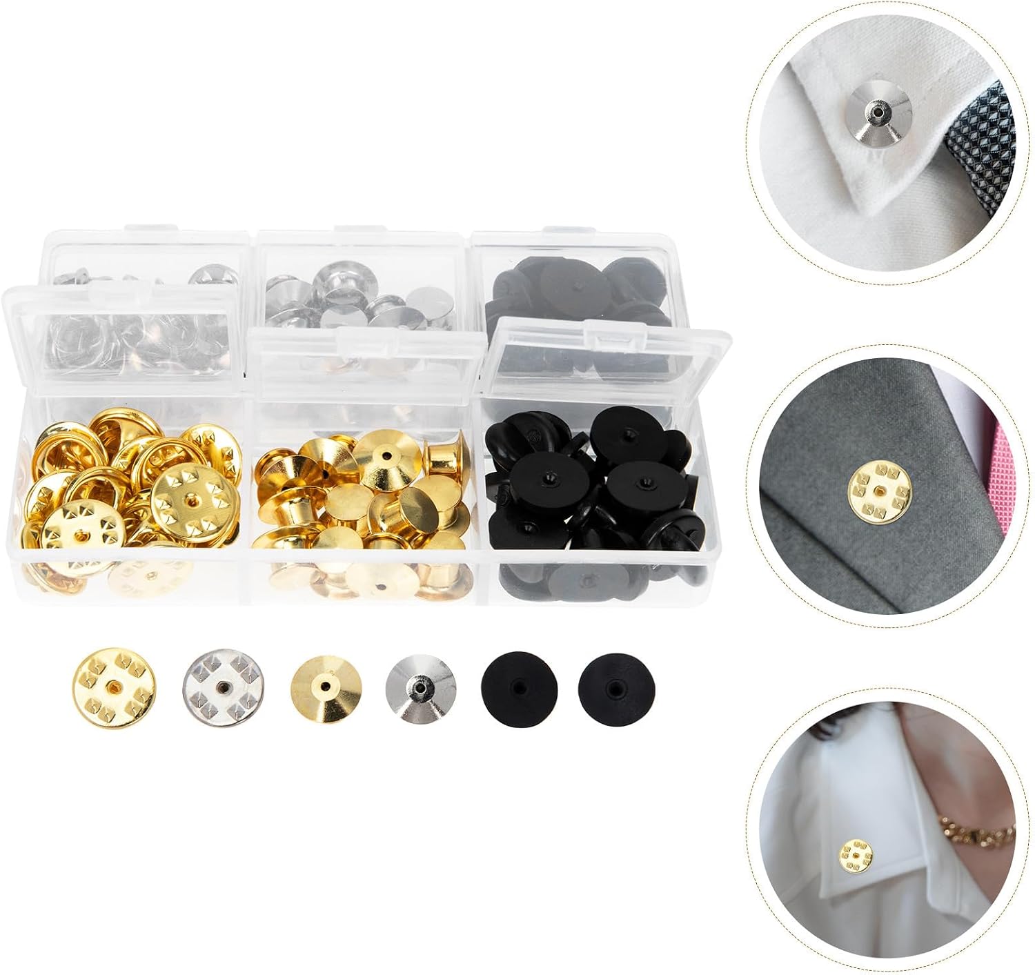 84pcs Metal Locking Pin Backs and Collar Tie Charm Set for Jewelry Making and Crafting with Decorative Locking Clasp, Suitable for DIY Badge and Lapel Pin Back Replacement