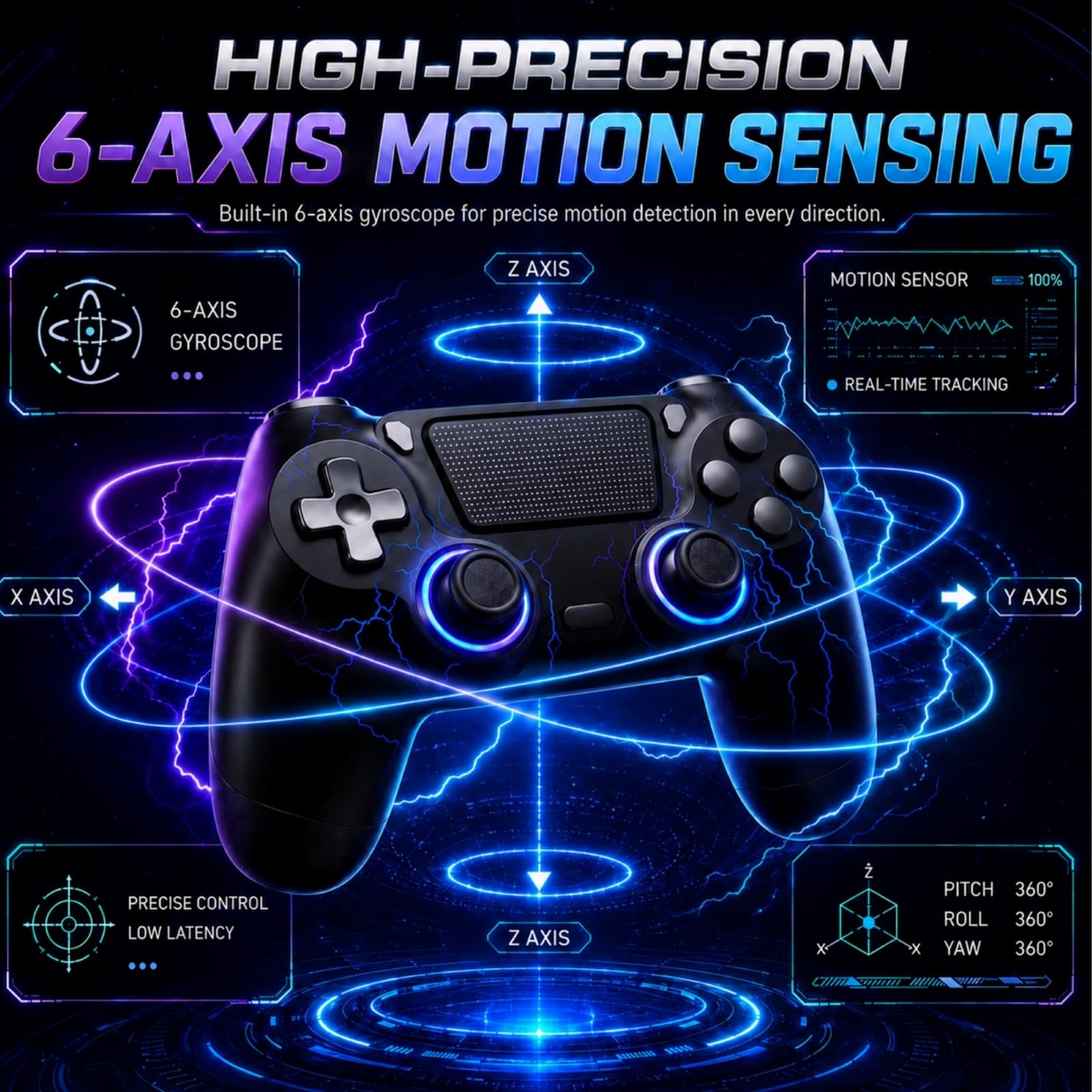 BJXOZ Wireless Controller für PS4 Controller, mit Dual Vibration, USB-C-Anschluss, 6-Achsen-Sensor, Touchpad und 3,5-mm-Audiobuchse, Lautsprecher, RGB-Licht, Gamepad kompatibel mit PS4/Slim/Pro/PC