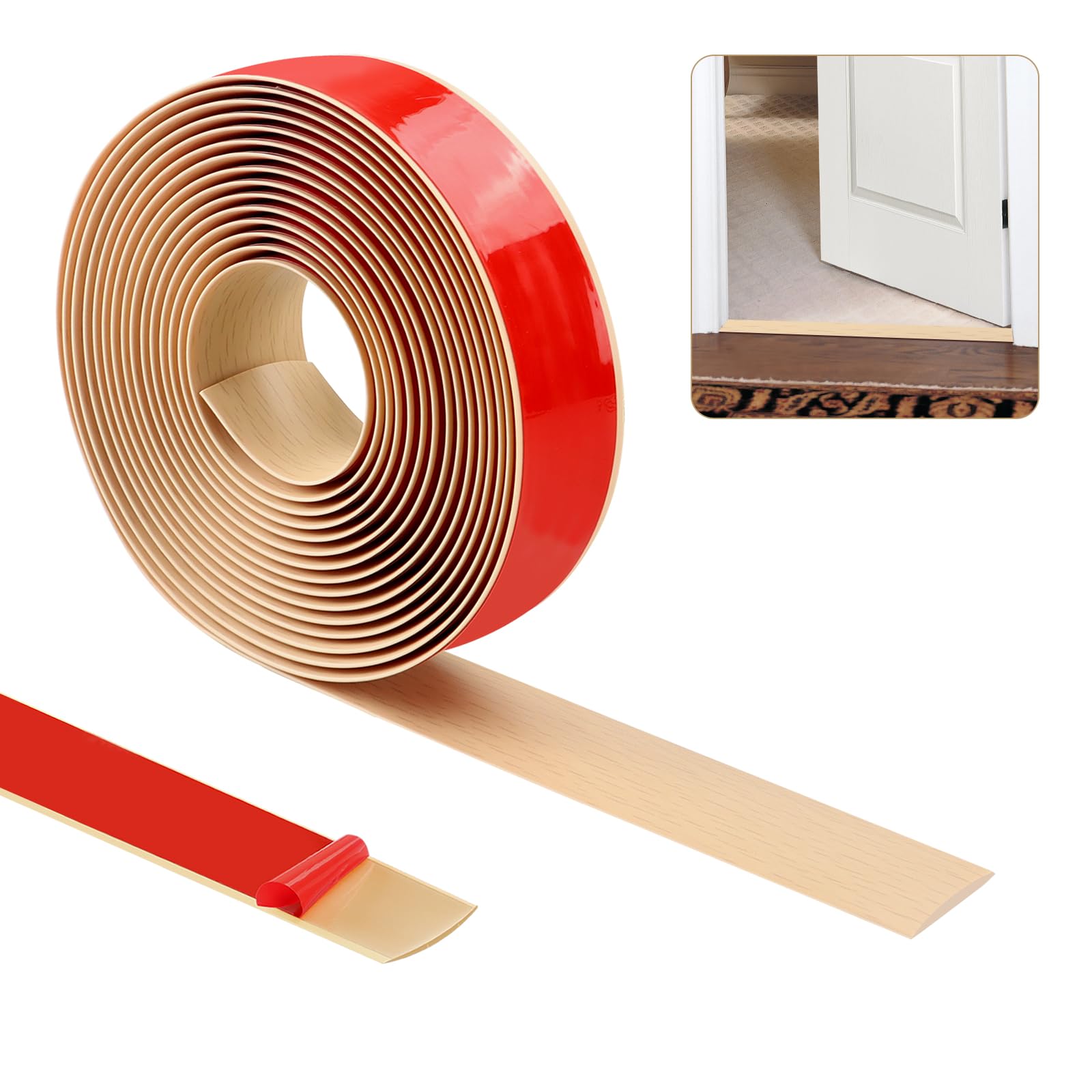 Ztvowto Maple Wood Grain 600Cm×4Cm Threshold Strip,Carpet Door Trim Stripstrips, Floor Transition Strips, Self Adhesive Floor Door Divider Strip, Flat Laminate Profile Flooring Edge Trim Strip(Maple Wood Grain)