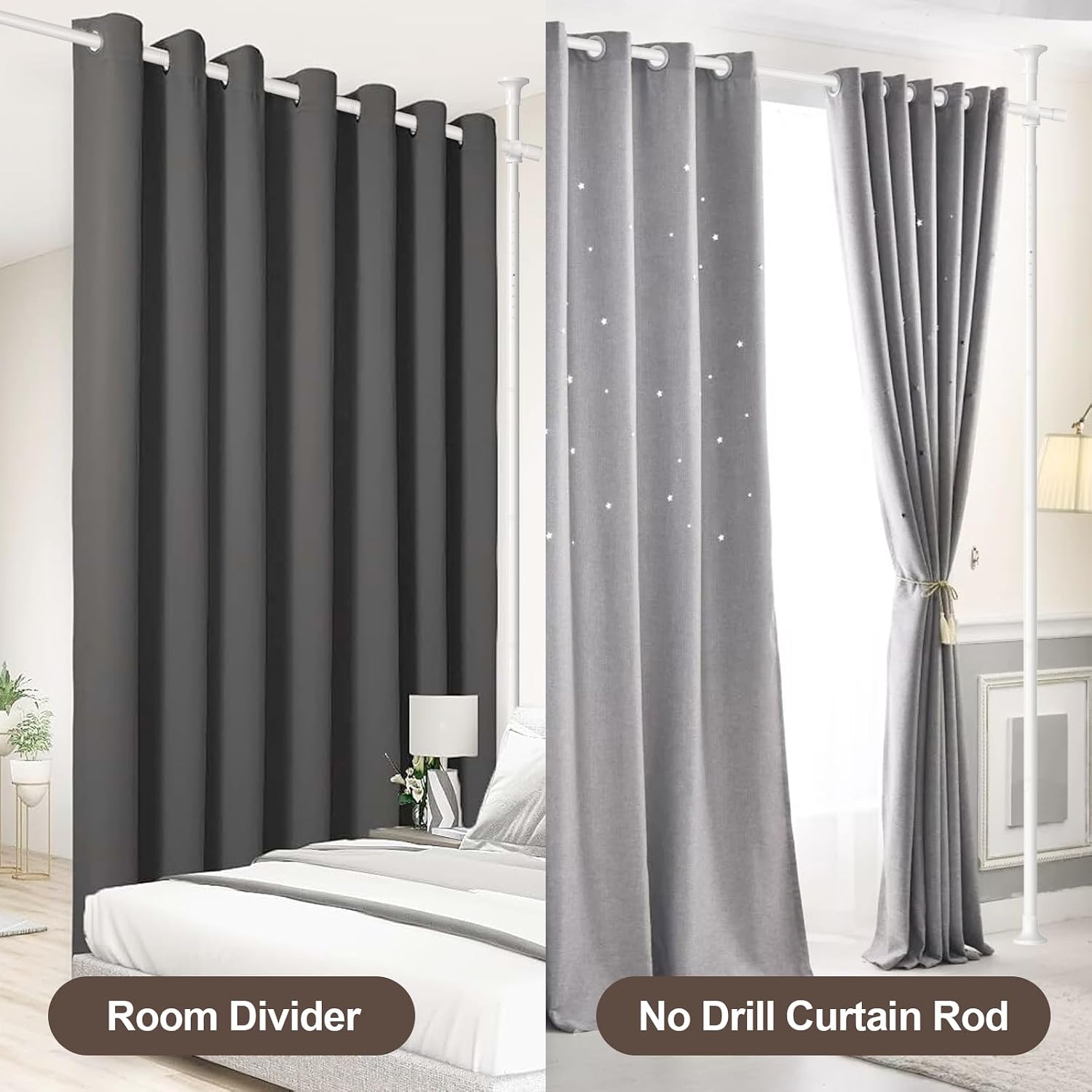 Room Divider Curtain Rod, Divider for Room Separation, 60-120inch(H) 48-120inch(W) Adjustable Room Separator, Heavy Duty Curtain Divider for Room Separation, Room Separators Divider Wall, Matt White