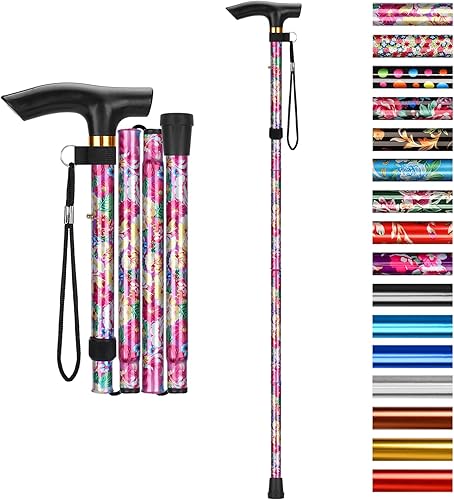 Miniatura 9 de SupreGear Bastón plegable, de viaje, portátil, 5 niveles de altura ajustable, ligero, con correa para la muñeca y mango en T, para personas mayores,