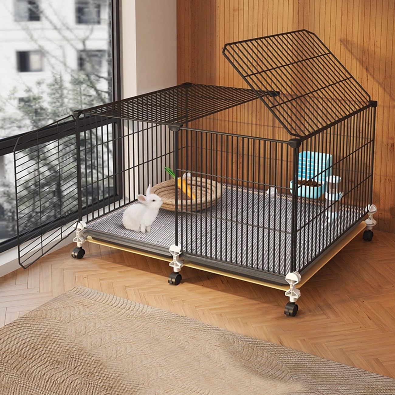 ウサギ小屋 小動物用ケージ Amazon | うさぎ 小屋 うさぎケージ、屋内小動物 ケージ、両開きドア
