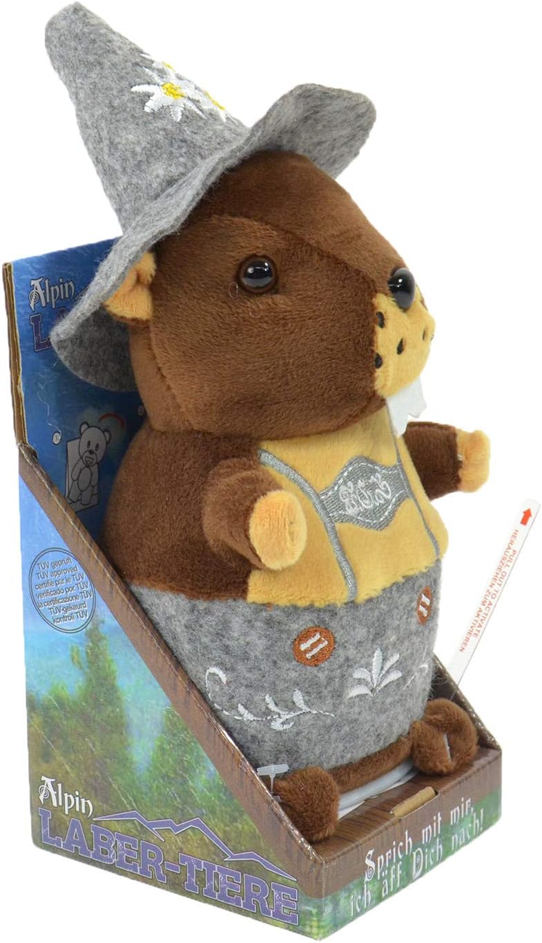 75643 - Laber marble animal "Seppl" in traditional clothing, laboratory with recording and playback function, speaker flaps everything along and moves about 21 cm in size, ideal as a gift