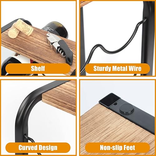 Miniatura 4 de J JACKCUBE DESIGN MK652A - Estante de madera rústica para 6 botellas de vino para encimera, 3 niveles, soporte para botellas de vino, organizador de