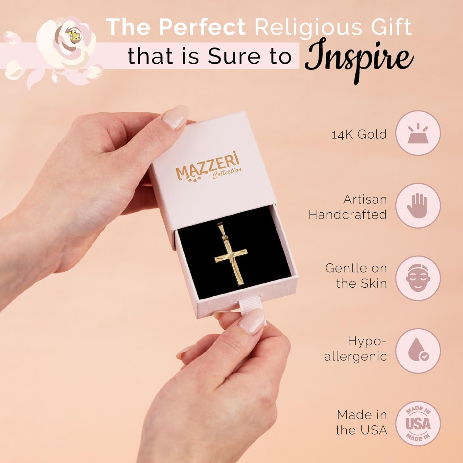 MAZZERI 14k Gold Cross Pendant And 10k Gold Religious Charms for Men and Women, Hypoallergenic - Handcrafted in the USA - Image 2