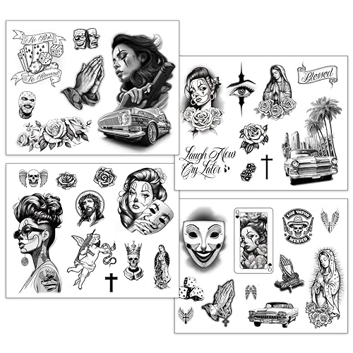 Miniatura 3 de Los Vatos Chicano Vol. II - Cholo Chola Tatuajes Temporales Para Hombres Mujeres, Payasa, Lowrider, Virgen María, Oración, Cruz, Chicana, Gángster,
