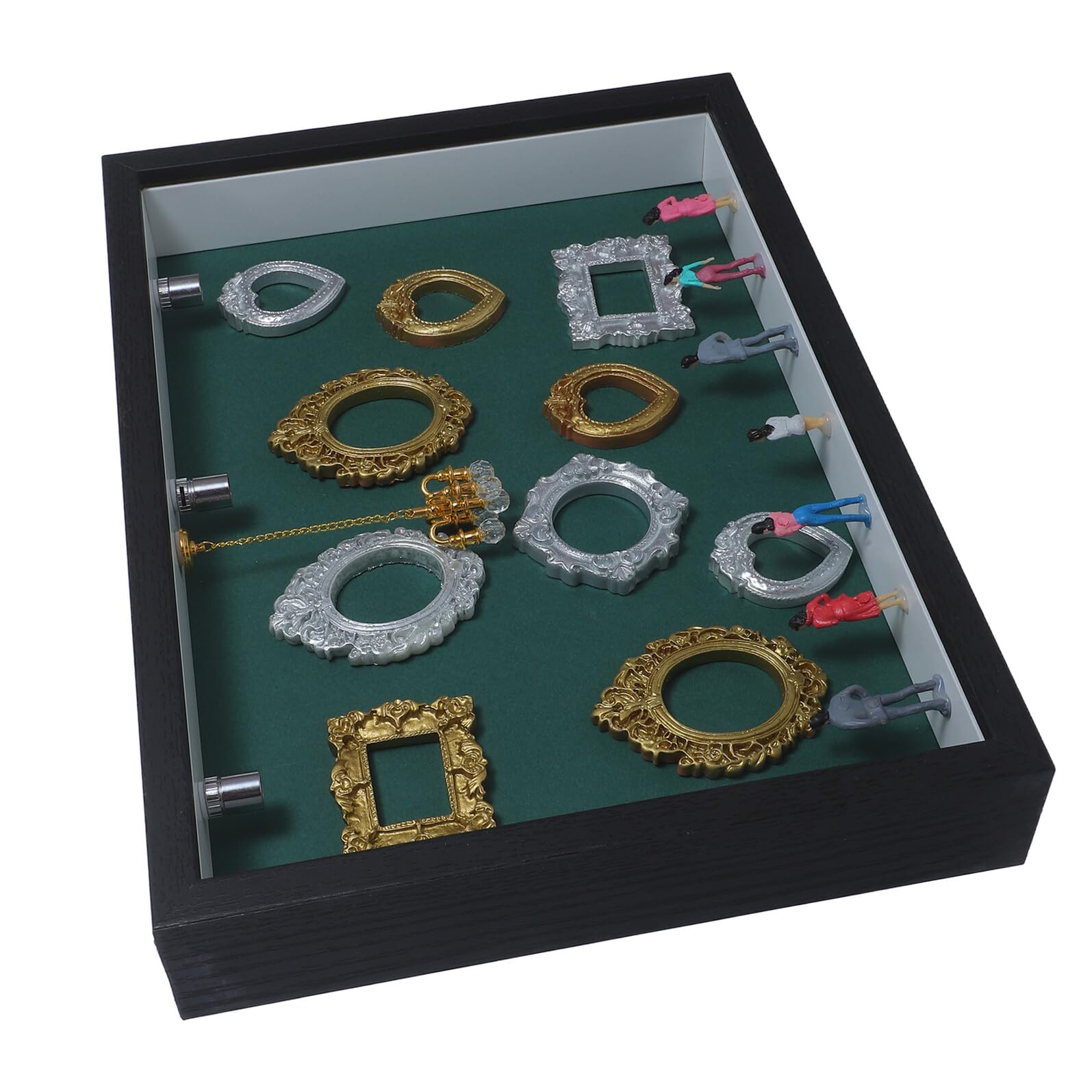 DIY Miniature Wooden Shadow Box Picture Frame with Transparent Panel And LED Light Mini Frames Display Case for Toy Figurine Collection And Tiny Museum Decor with Base