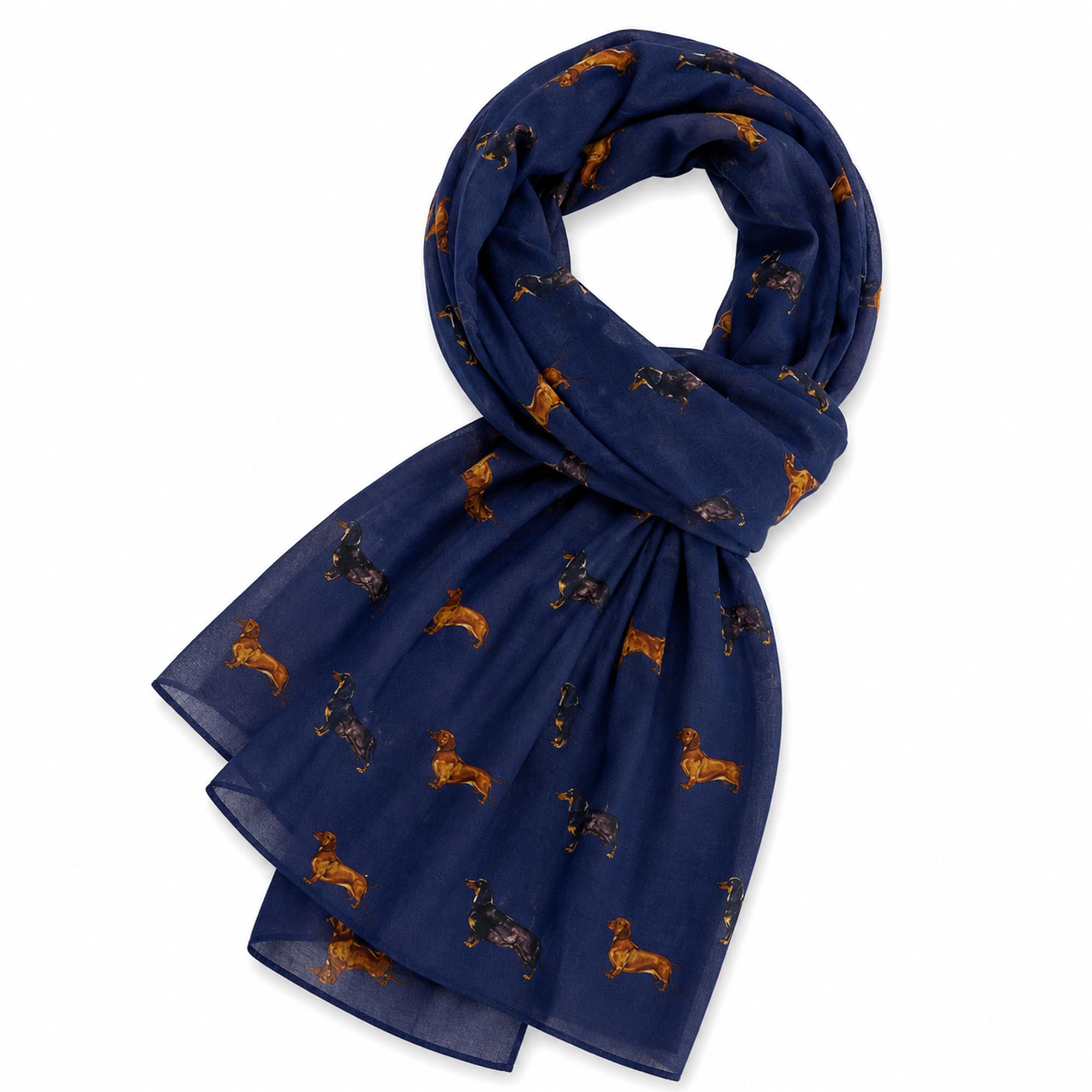 Furever Gifts Sausage Dog Dachshund Print Ladies Scarf Navy 180 x 90cm