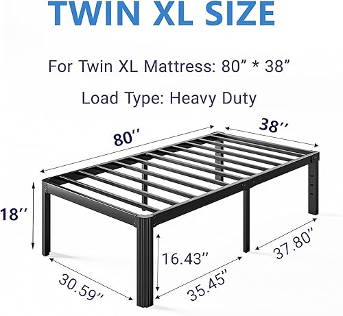 Miniatura 32 de Marco de cama de metal de alta resistencia de 16 pulgadas, marco de cama de plataforma tamaño matrimonial, no necesita somier, sin ruido, fácil