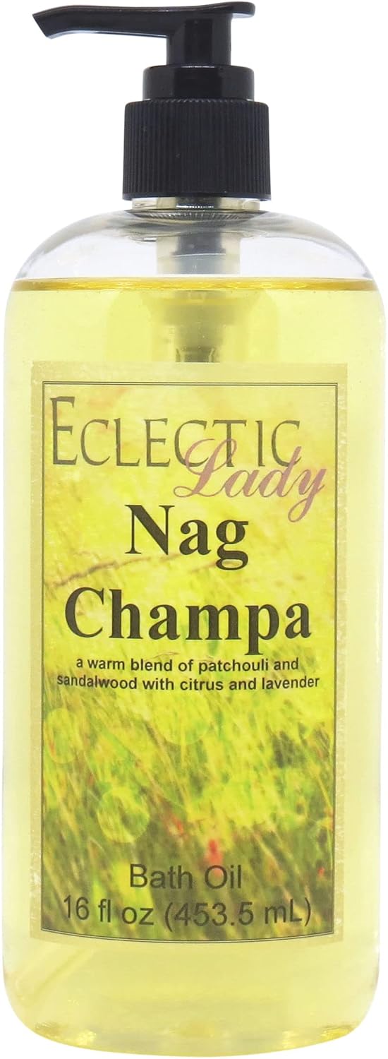 Nag Champa Bath Oil - Scented Body Oil - Relaxing & Moisturizing Bathing Oil - Fragrance Body Oil For Dry & Rough Sensitive Skin - 16 oz