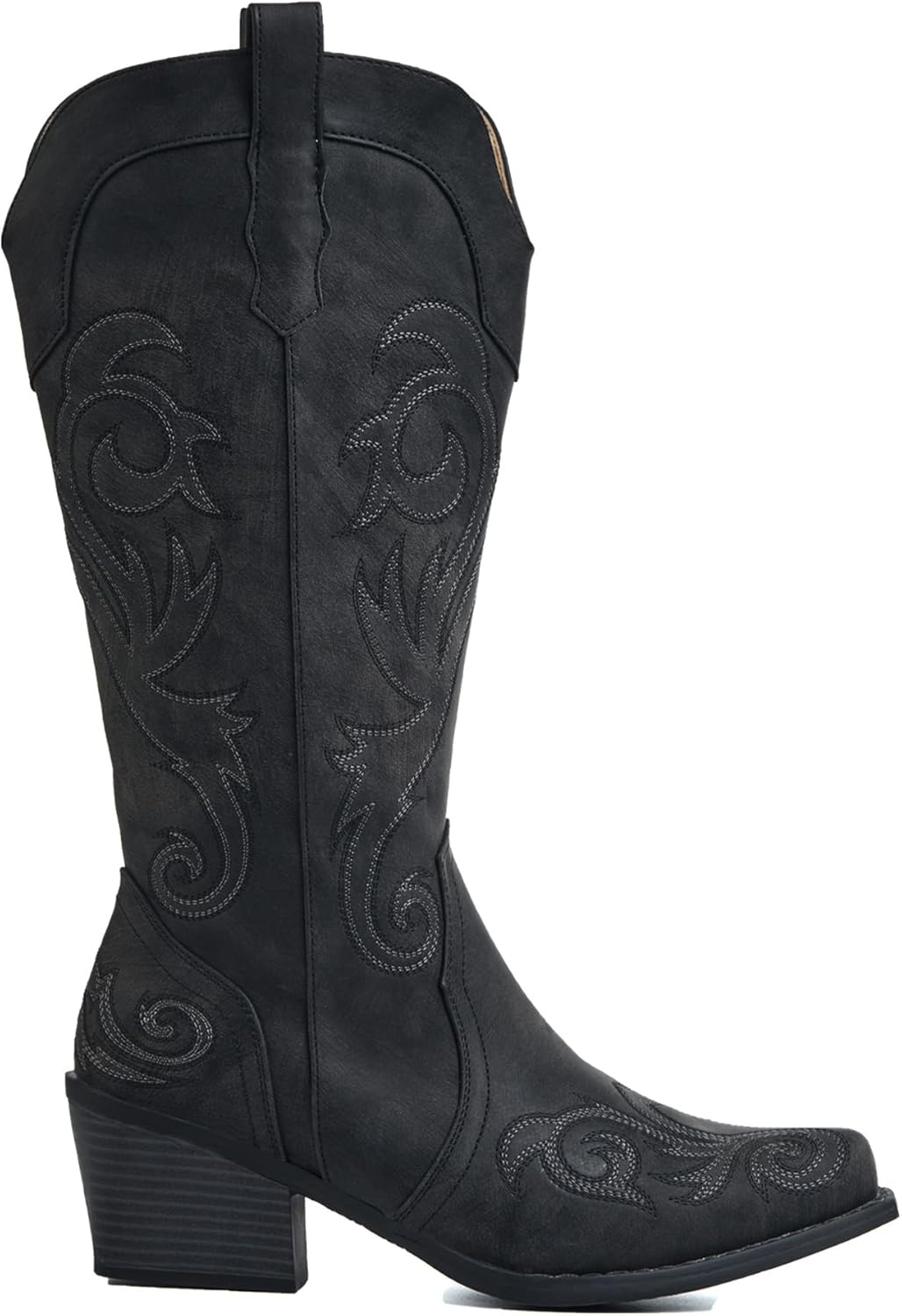 Cowboy Boots for Women, Cowgirl Boots Mid Calf with Chunky Heel & Snip Toe, Stitched Embroidery for Country Concert Dancing Traveling Daily Outfits