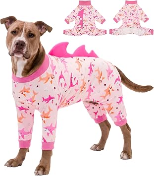 Shark Costume Dog Pajamas Large Size, Big Dog Onesie Clothes, Anti Shedding and Licking, Post Surgery Recovery Pet Pjs, Ultra-Soft and 4-Way Stretch Pet Pajamas U-COSPSY04XL