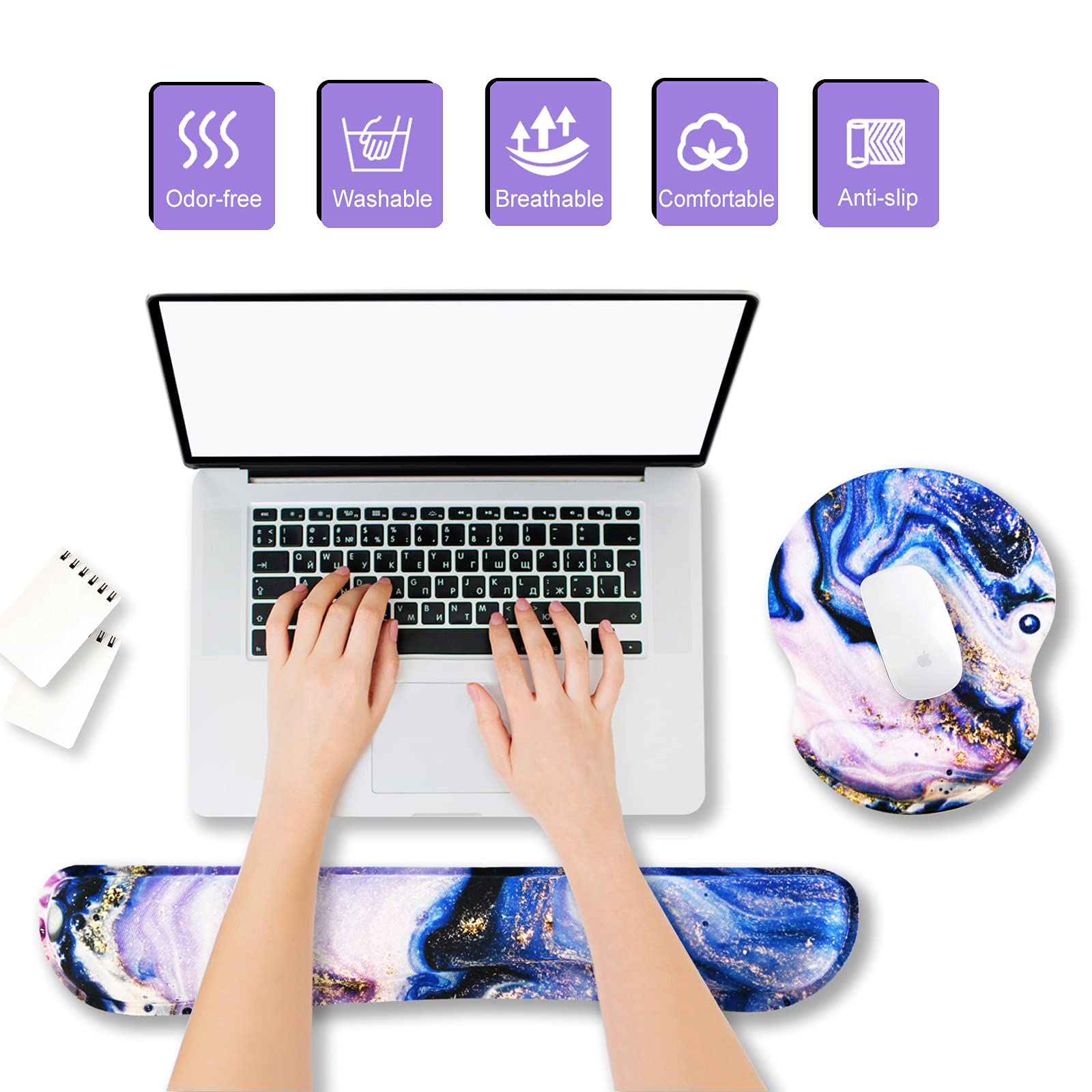 ArtSo Ulepszone wsparcie podpórki pod nadgarstek dla podkładki pod mysz i klawiatury, ergonomiczna żelowa podkładka pod mysz antypoślizgowa gumowa podstawa dom, biuro ulga w bólu i łatwa poduszka do pisania tkanina neoprenowa i miękka pianka pamięciowa, f