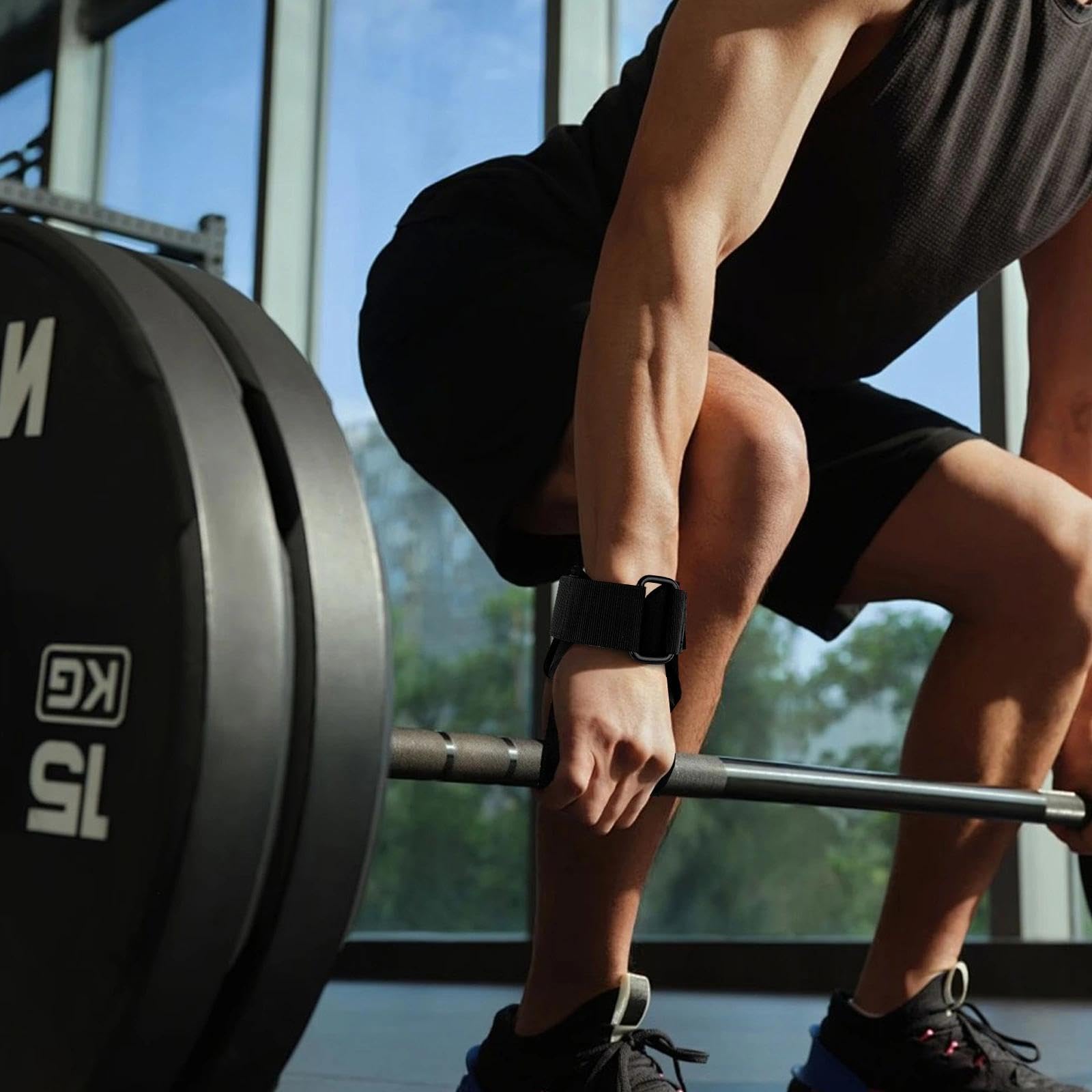 Chiluxendo Nero Straps Palestra, Polsiere Palestra con Imbottite, Fascette Palestra in Pelle, Cinghie Sollevamento Pesi, Fascette Sollevamento Pesi, Cinghie da Polso per Stacchi e Allenamento di Forza