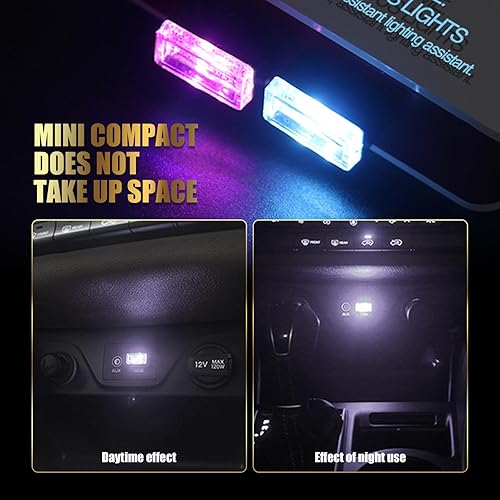 Miniatura 6 de Paquete de 4 luces LED para automóvil, luces ambientales USB, bombillas de 0.59 x 0.31 x 0.78 pulgadas, luces decorativas automotrices, kits de