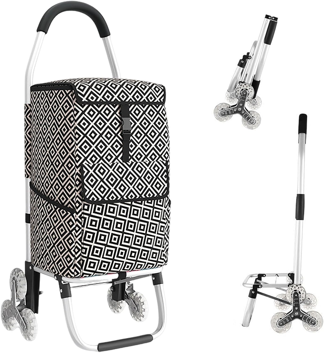 Trolley Foldable Shopping Cart with 6 Wheels 3 Wheels on Each Side 2 in 1 Market Stroller and Cart Stair Climbing Basket
