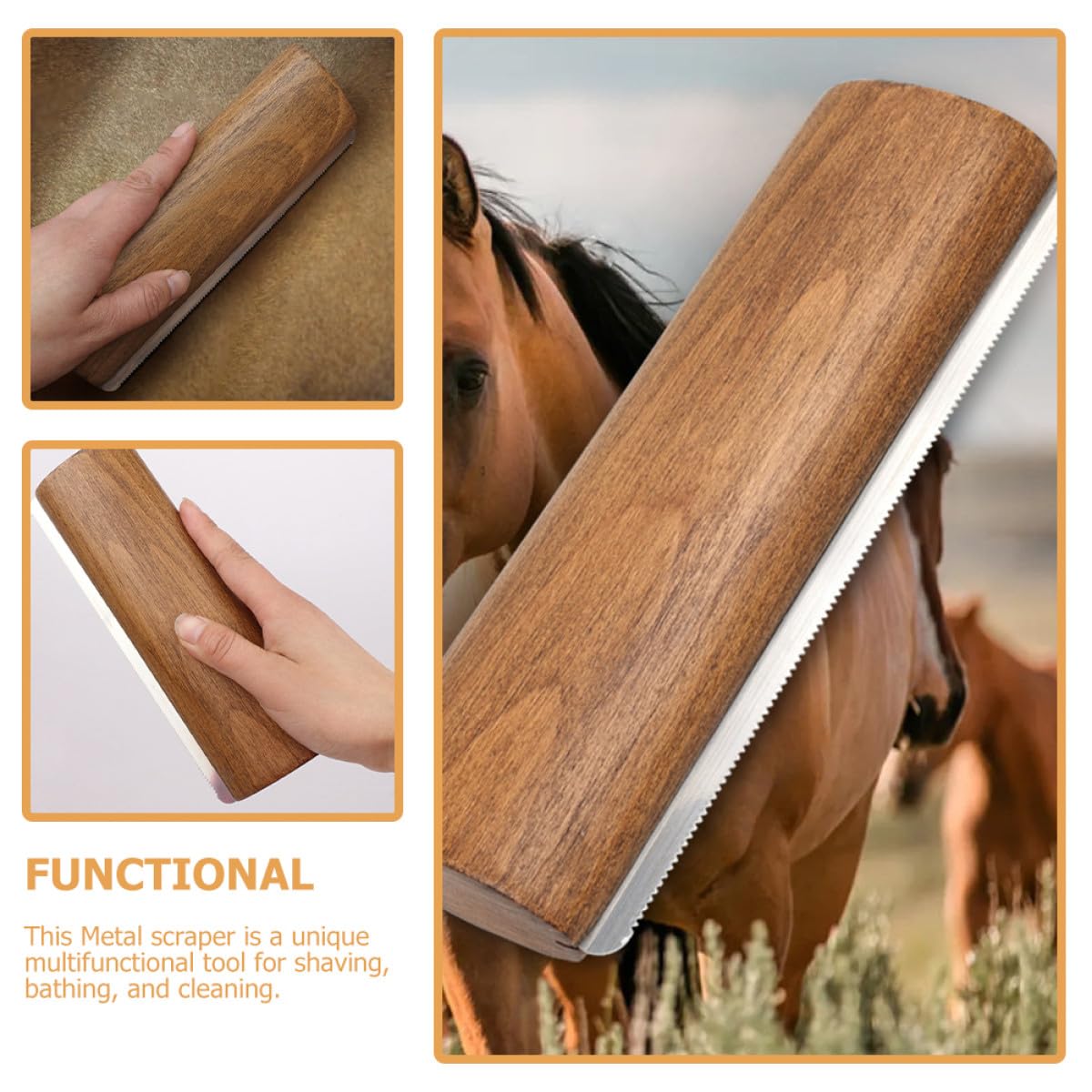 TOPBATHY Brosse de Mue pour Chevaux en Bois et Métal 20 Cm Outil Multifonctionnel de Nettoyage et Massage pour Protéger la Peau du Cheval