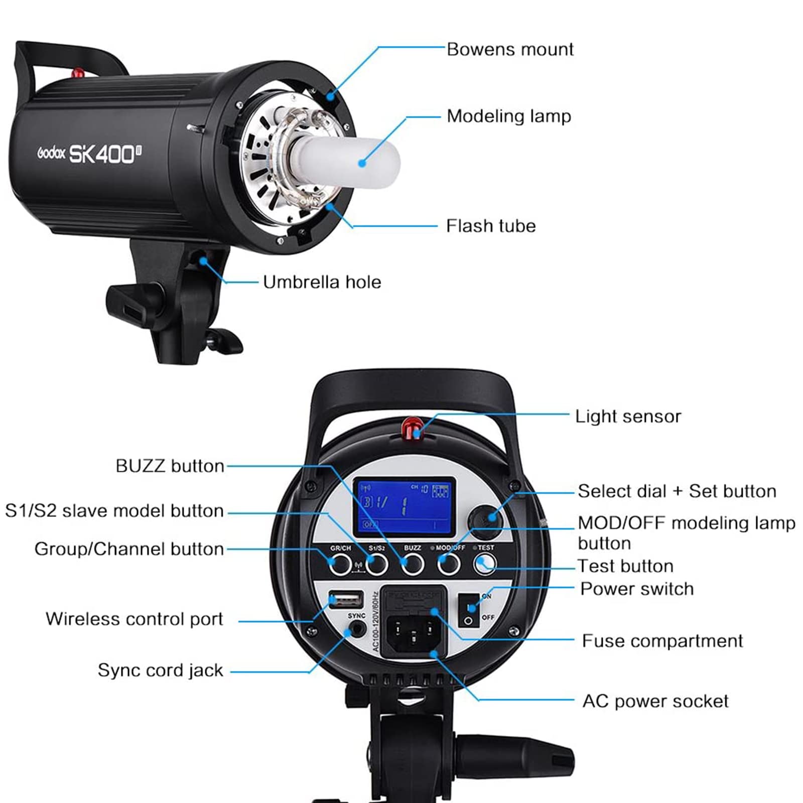 Godox SK400II Strobe Flash Light,400Ws GN65 5600K 2.4G Bowens