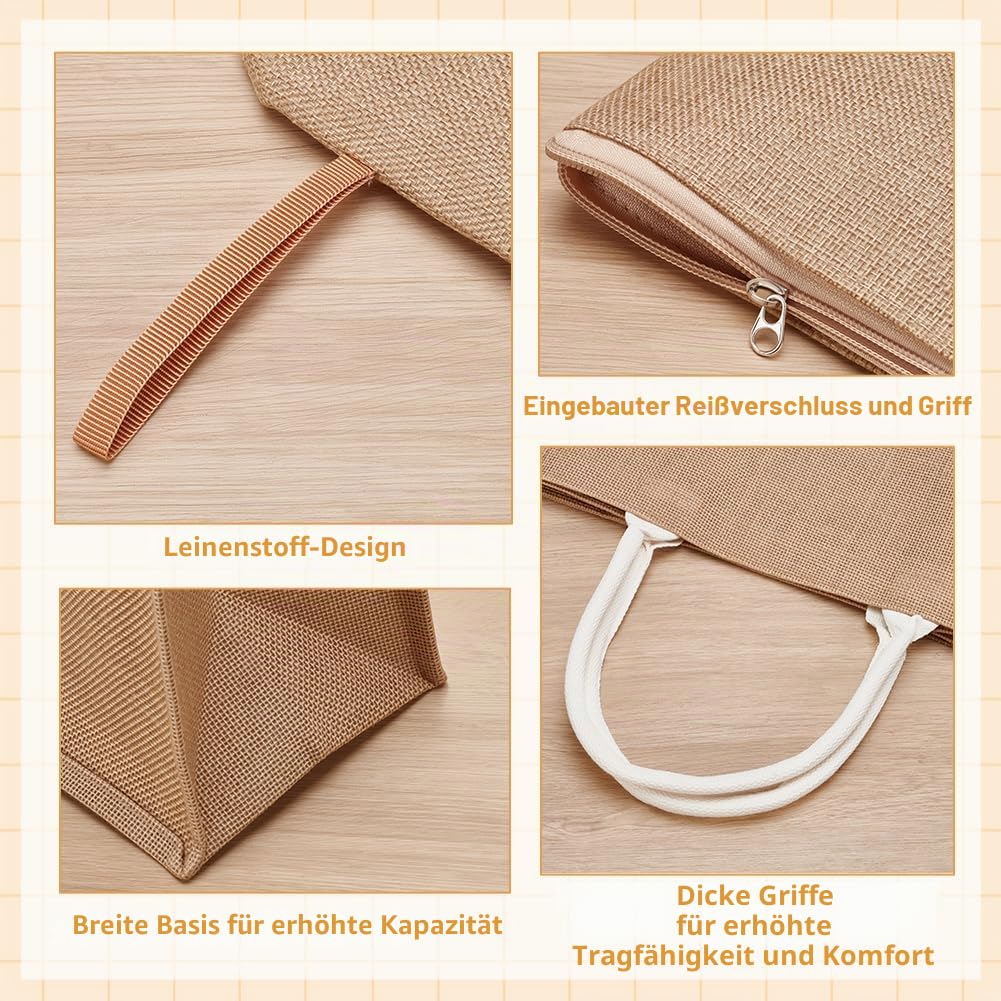 20 Stück Jute Tragetasche Mit Griff (Großpackung) 37.5x1.9x28.2cm Jute Tragetaschen Kosmetiktaschen Gastgeschenke Für Brautjungfern Geschenktaschen Für Frauen Einkaufstaschen Reisetaschen