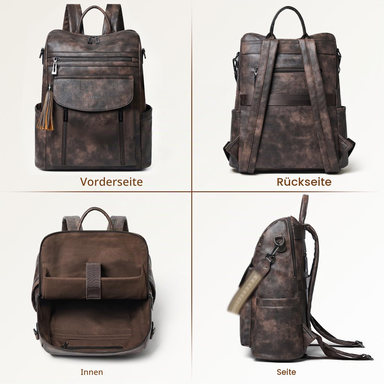 Shrrie Laptop-Rucksack für Damen, 15,6 Zoll Reise-Rucksack aus Leder, Handgepäck-Rucksack Computertasche wasserabweisend für College Business Arbeit Freizeit Tagesrucksack