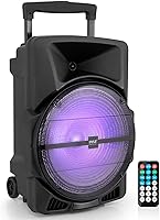 Pyle PPHP1544B 1200W Portable Bluetooth PA Speaker System w/ LED Party Lights, FM Radio, USB/AUX/Mic - Indoor/Outdoor DJ Speaker