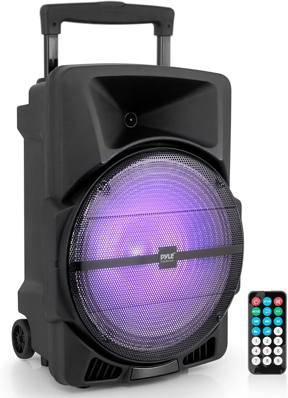 Sistema de parlantes PA portátil inalámbrico - parlante estéreo de sonido DJ para interiores y exteriores compatible con Bluetooth de alta potencia de 1200 W con entrada USB SD MP3 AUX de 3,5 mm, luz de fiesta intermitente y radio FM -PPHP1544B