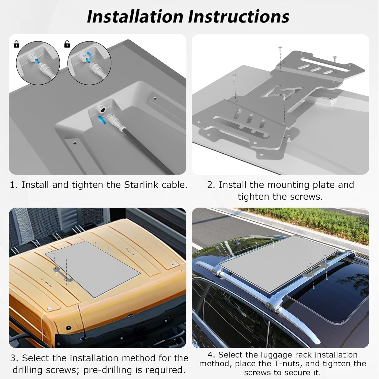 Starlink Performance Gen 3 Roof Mount, Ybervont Starlink Performance Flat Mount Kit with Stainless Steel Adapter, Fits RV, Boat, Metal or Roof Rails for Extreme Climates