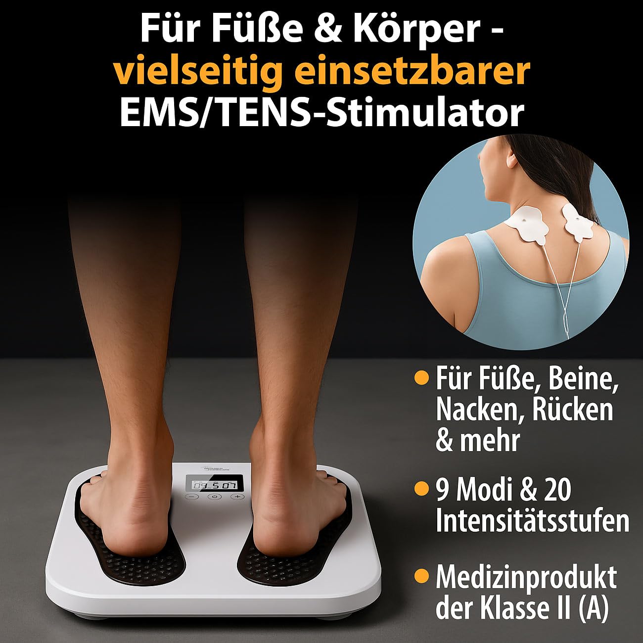 newgen medicals tens device: Stimolatore medico EMS e TENS per la circolazione, EM-285, 9 modalità di applicazione, 20 intensità (massaggiatore piedi EMS, antidolorifico per la schiena, elettrico)