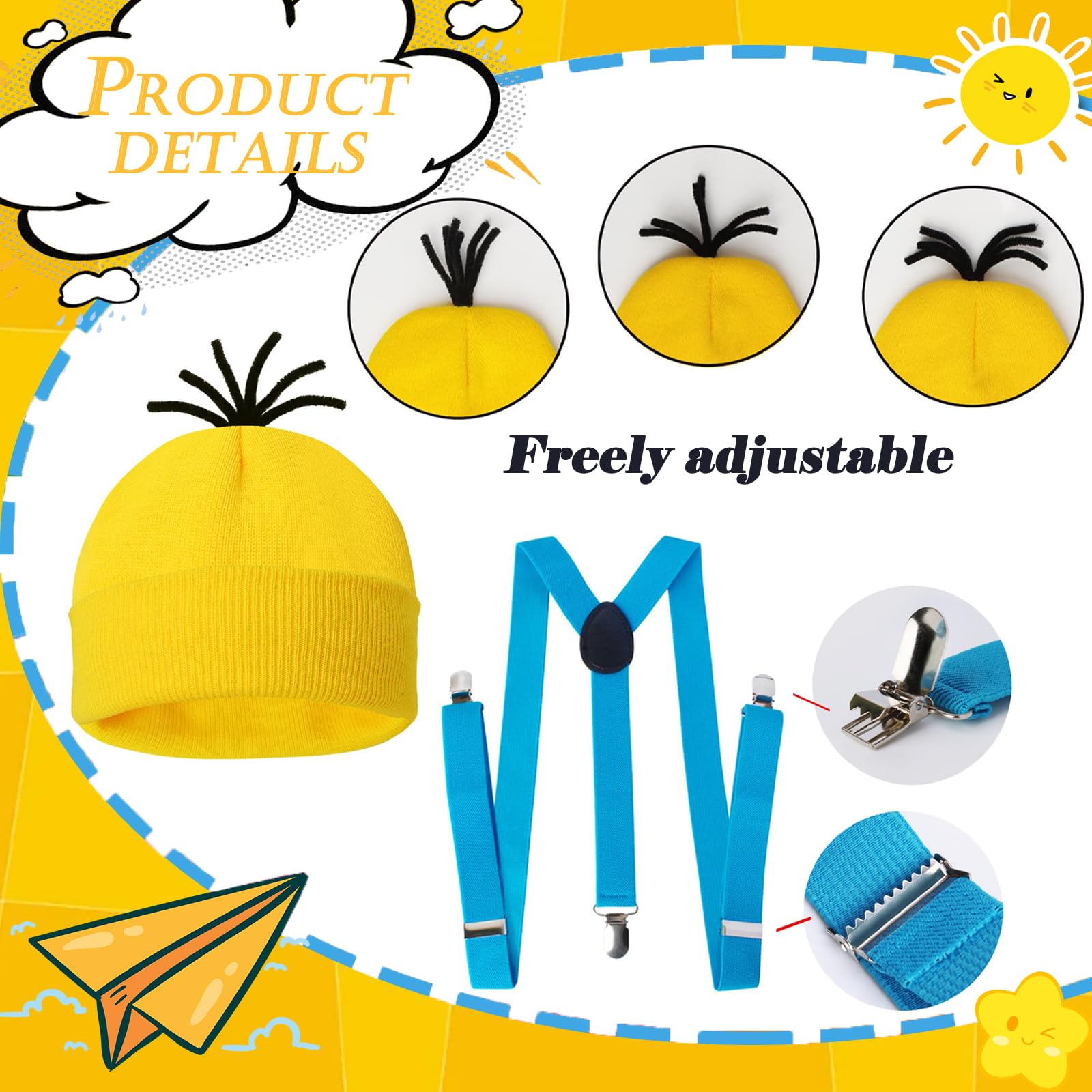 BFSYRR 4 Pcs Yellow Costume Halloween Costumes,Steampunk Goggles,Yellow Beanie,Black Gloves and Suspenders,Cute and Funny Costumes are Essential Accessories for World Book Day - Image 4
