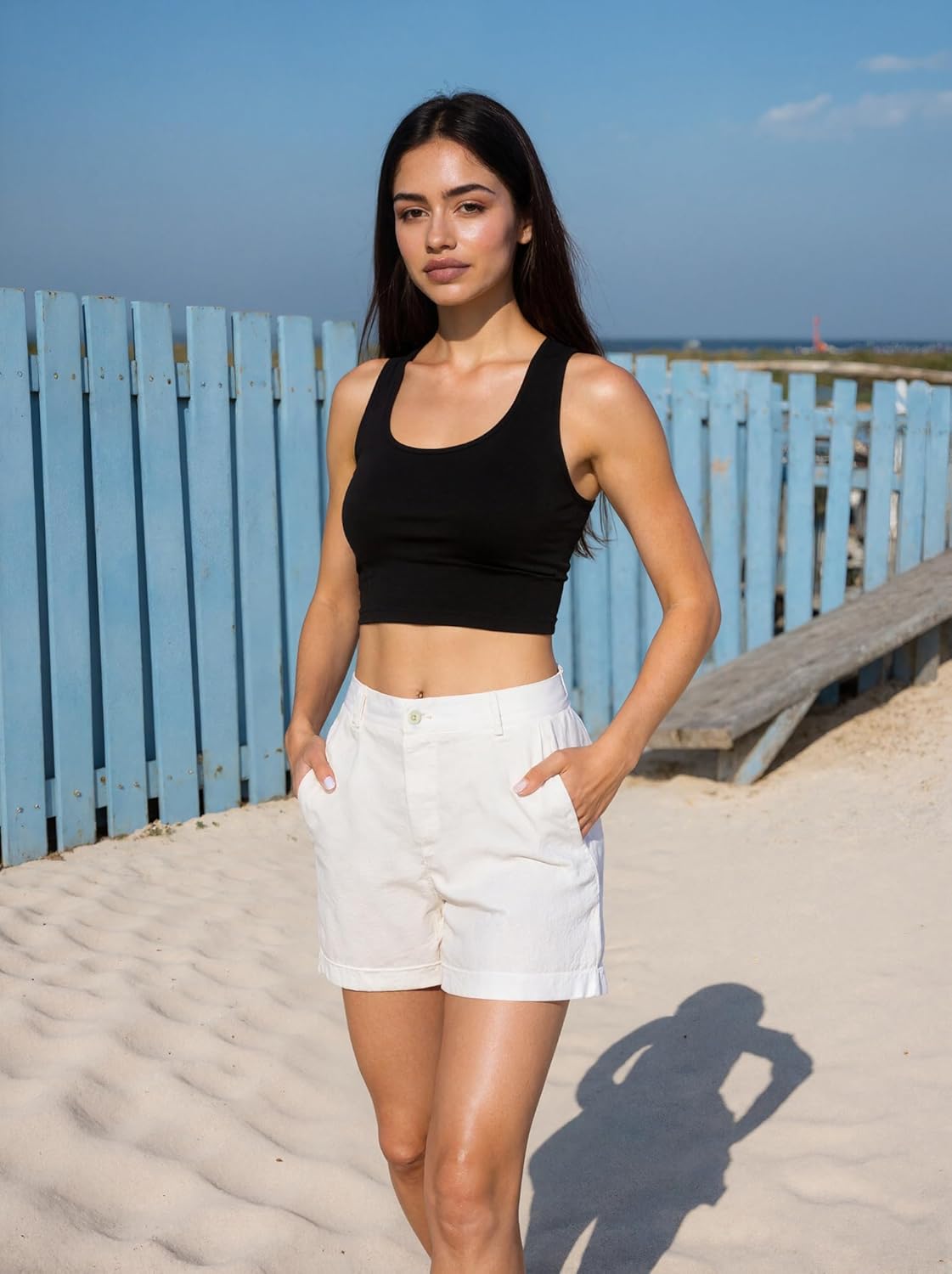 Beninos Women's Cotton Linen Summer Palazzo Pants Flowy Wide Leg Beach Trousers with Pockets - Image 3