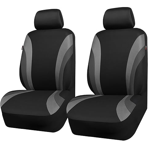 CAR PASS Line Rider Sporty Front Seat Covers,Gray Car Seat Covers Two Front Seats Only, Airbag Compatible,Universal Fit Sedans,Cars,Vans,SUV,Truck(Black and Gray)