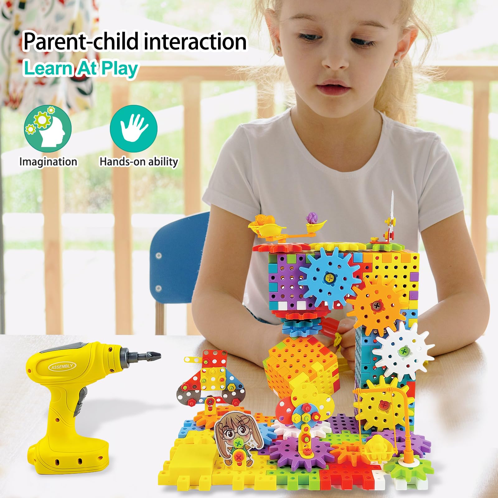 IIROMECI STEM Education Building Toys, 248 PCS Electric Gear Building Blocks Toys Set including Drill, Toddler Screw Toy - Image 3